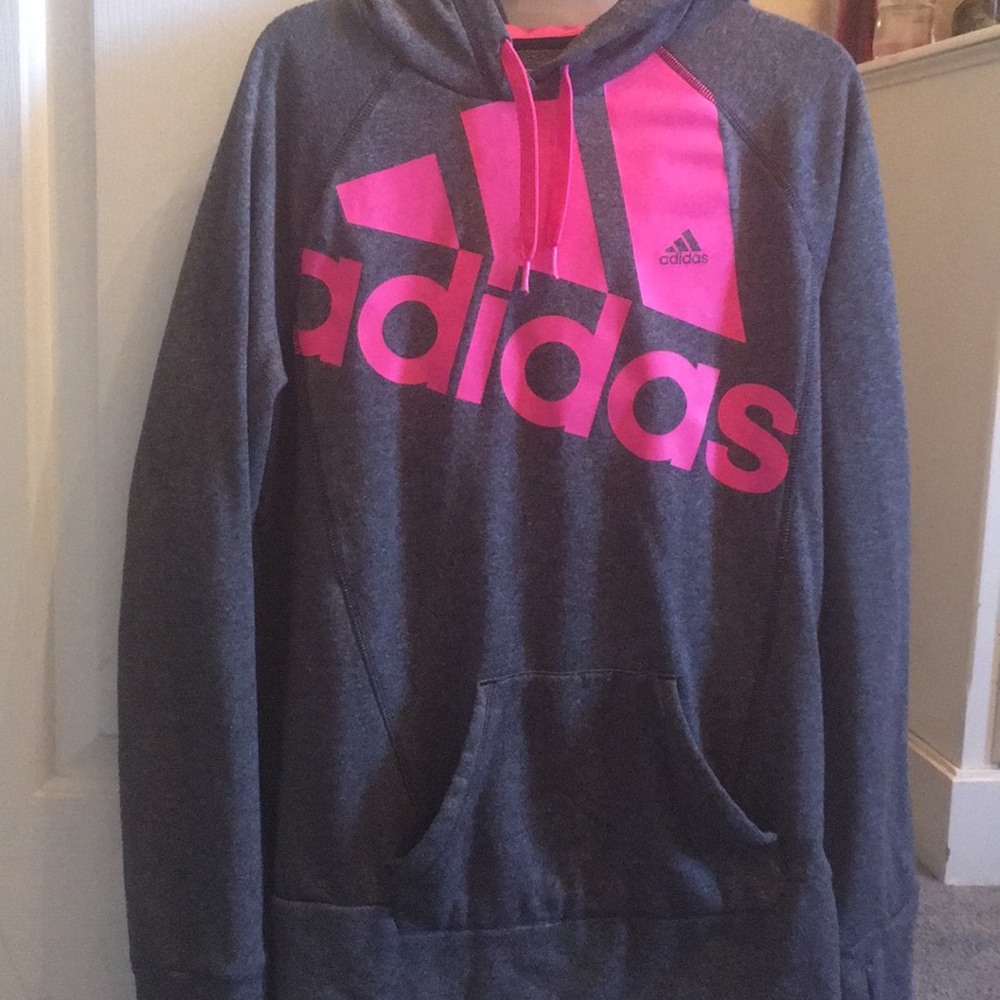 Grey and pink adidas hoodie